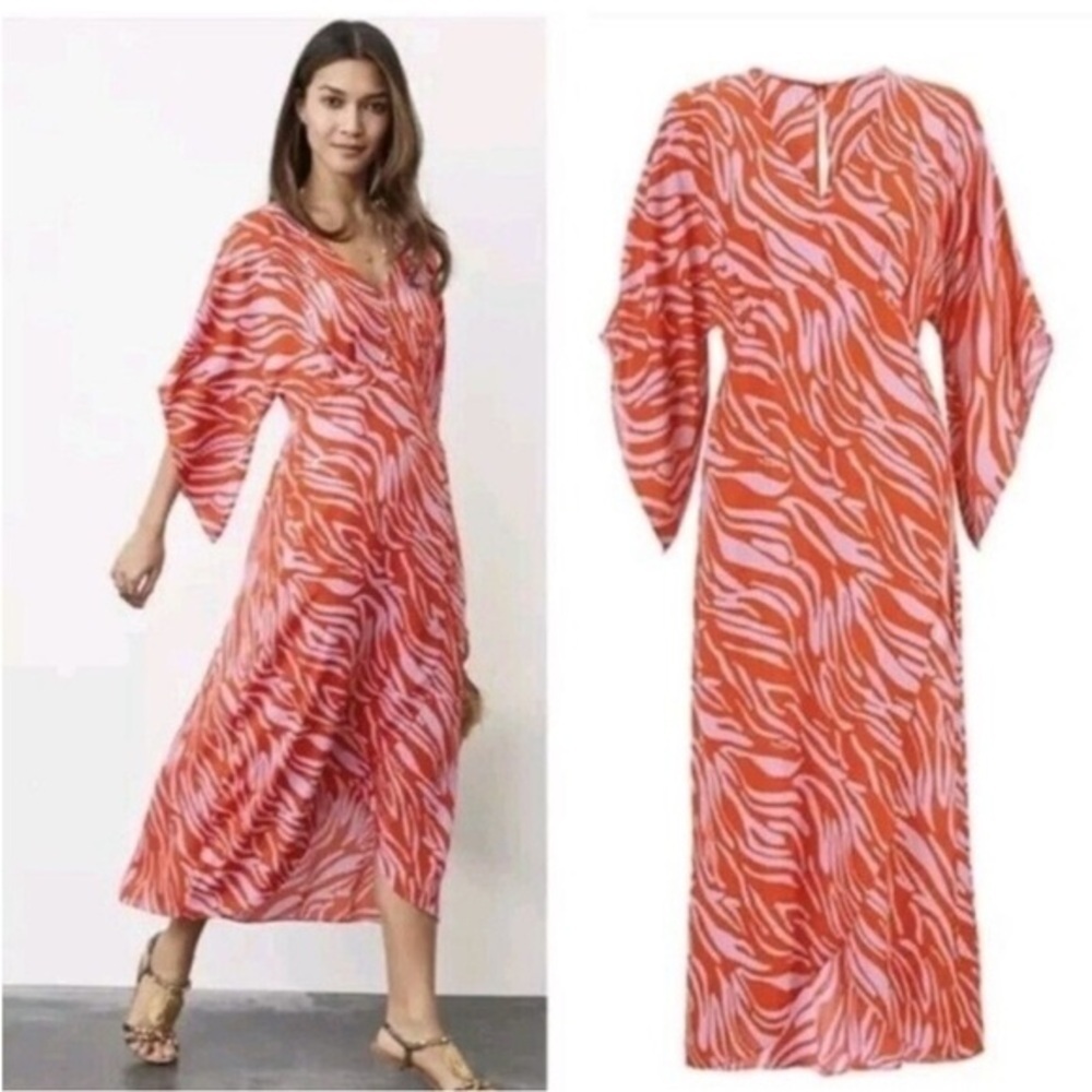 CAbi #5795 Saunter Dress Red Lavender Zebra Print Kimono Sleeves Medium
